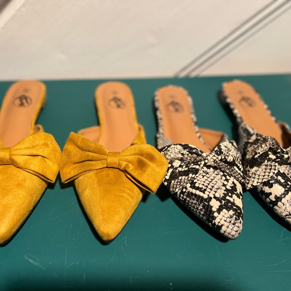 Stylish Yellow and Snake Print Women's Mules